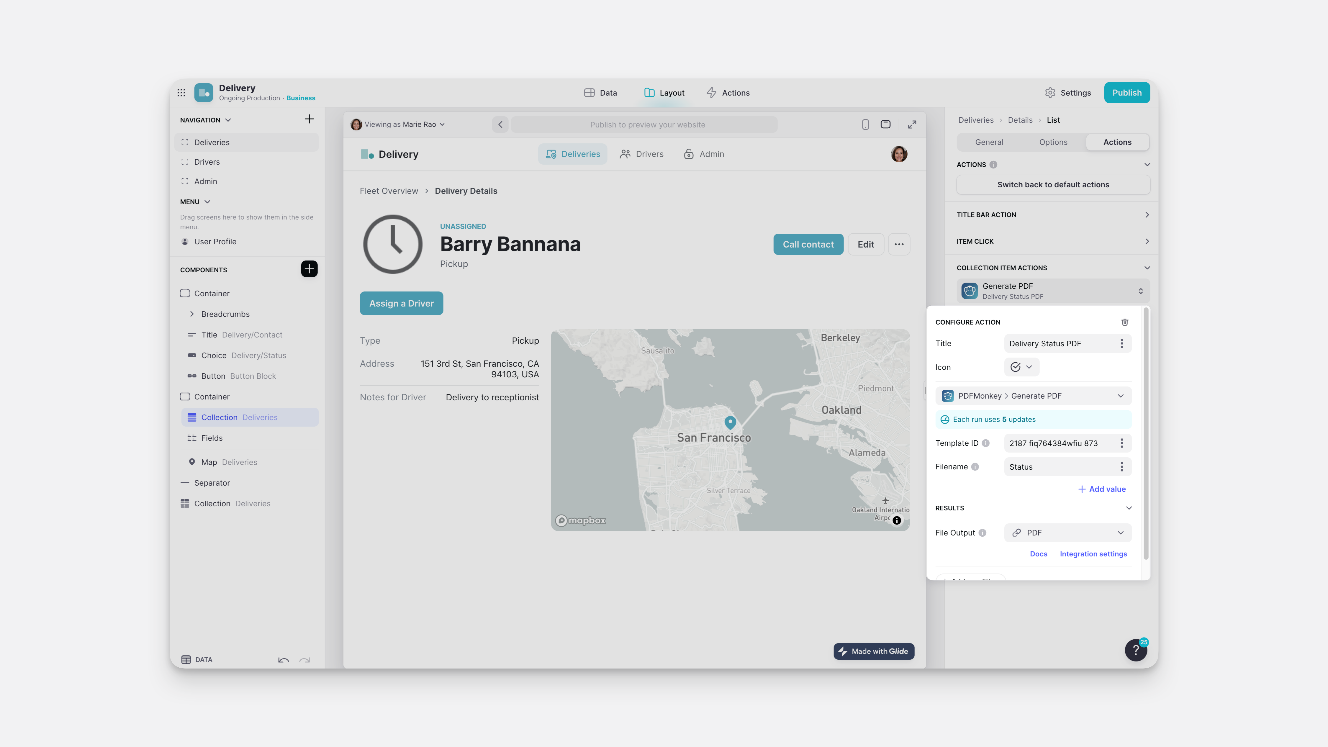 Configuring the Generate PDF Action